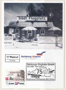 4300奥地利极限片2001年 航空学院75周年 飞机 遮阳伞 首日戳 1片