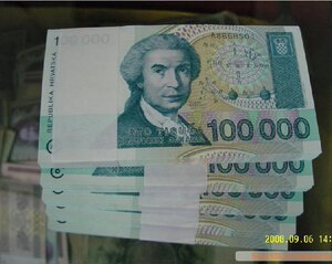 特价克罗地亚10万第纳尔100000外国纸币钱币整刀100张连号