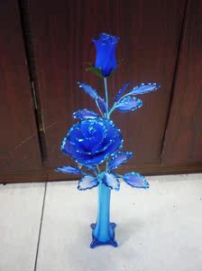 丝网花成品 蓝色妖姬2支 办公室插花 随机送花瓶 各色玫瑰花可做