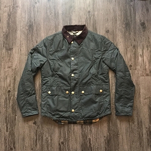 现货barbour 英国产 日版 reelin 橄榄绿 修身 上蜡帆布夹棉风衣