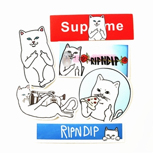 ripndip中指猫贴纸贱猫潮牌白猫手机笔记本电脑滑板拉杆箱贴纸