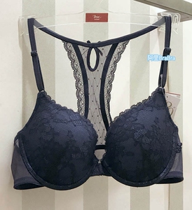 全新泰国bsc深蓝色精致蕾丝花边双肩带前扣美背文胸~泰国正品代购