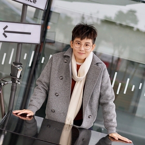 cookawu 2017新款冬装双排扣毛呢外套短款呢大衣 中性衣服帅气女