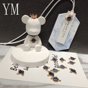 烟灰蓝土星小吊坠 衣橱香薰小熊手工diy装饰材料 车载小熊牌挂饰