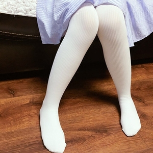 儿童春秋季女童打底裤薄款白色丝袜跳舞长筒袜子舞蹈袜