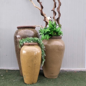 土陶罐花盆花瓶粗陶坛子酒店会所客厅花园落地装饰组合摆件陶瓷花