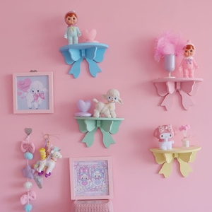日系软妹昭和风粉色蝴蝶结木质置物架墙挂式收纳架少女心房间装饰