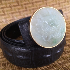 天然a货翡翠男士圆型花边针头扣皮带 腰带 百搭皮带扣