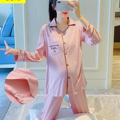 奶妈衣服喂奶哺乳月子服5月份产后纯棉长袖孕妇睡衣春秋怀孕期.