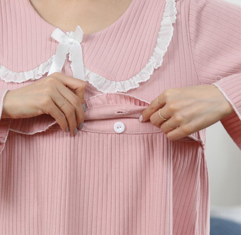 母乳睡衣春秋产后喂奶春款家居服宽松时尚哺乳睡衣上下开口怀孕期