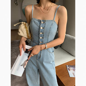 吊带连衣长裤牛仔夏