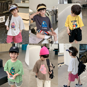 瑞瑞妈 儿童BOBO上衣男童2023夏款韩版卡通短袖T恤糖果色打底衫潮