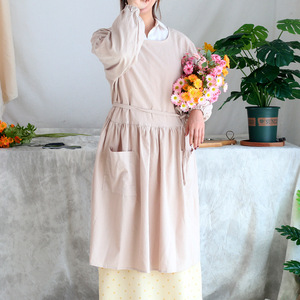 韩式全棉防污防水款有袖反穿罩衣加长田美风家用清洁厨房做饭围裙