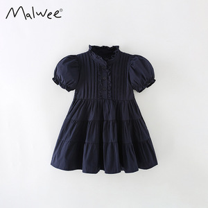 malwee女童公主裙2024夏季新款外贸童装小女孩洋气休闲短袖连衣裙