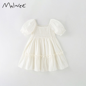 malwee儿童公主裙2024夏新款欧美外贸童装洋气小女孩短袖女童裙子
