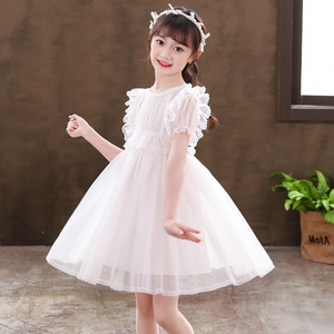 女童连衣裙夏装2024新款夏季儿童演出小女孩公主裙子夏款白色纱裙