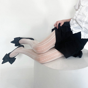 洛丽塔薄款纯欲性感镂空网袜复古公主网袜竖条蕾丝提花显瘦连裤袜