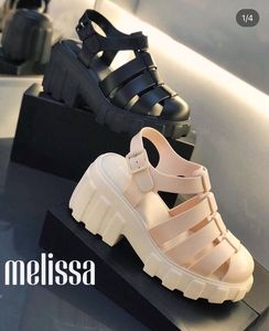 梅丽莎女鞋夏季凉鞋高跟松糕底罗马包头镂空果冻鞋增高粗跟沙滩鞋