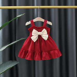 女宝宝夏季吊带裙2024新款韩版女童洋气公主裙婴儿周岁红色纱裙子
