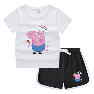 2023夏装儿童小猪佩奇乔治纯棉圆领t恤短裤套装宝宝韩版休闲童装