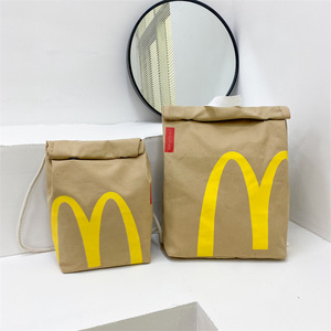 麦当劳书包纸袋印花便当盒水桶包包个性学生书包休闲束口袋肩包