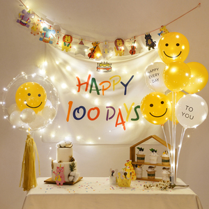 网红宝宝百日宴双满月周岁背景墙拍照酒H店100天生日装饰气球布置