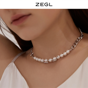 速发ZEGL设计师ot扣项链星星项链女小众设计感人造珍珠嘻哈锁骨链