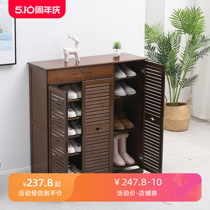 防尘鞋柜小户型家用门口大容量楠竹实木质收纳鞋柜现代简约多层柜