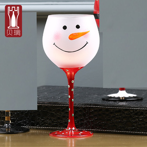 创意个性手彩绘红酒杯玻璃高脚杯勃艮第酒吧摆件圣诞礼物家用