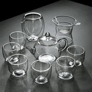 高档同款家用简约高端透明玻璃茶具套装储水茶盘茶壶盖碗双层茶杯