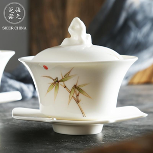 新品硅元陶瓷 盖碗单个茶杯陶瓷三才杯大号手工茶碗功夫茶泡茶品