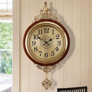 高档安斯艾尔(ANSEL)欧式复古挂钟创意客厅实木摇摆钟表美式金属