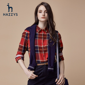 【双11狂欢价】Hazzys哈吉斯女士格子长袖衬衫秋装新品潮