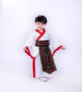 儿童古装汉服男古代学生中国风国学服装幼儿孔子大臣舞台演出服。