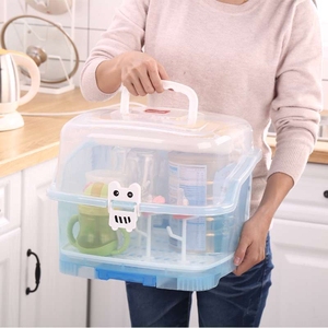 宝宝用品餐具晾干沥水架子婴儿奶瓶收纳箱带盖防尘奶粉置物储存盒