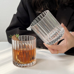 。ins风竖条纹玻璃杯威士忌洋酒杯烈酒玻璃杯家用水杯高级杯子酒