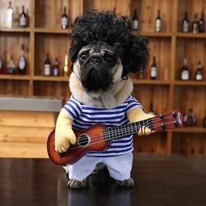宠物搞笑服装狗狗猫咪吉他手变身装 搞怪爆炸头巴哥弹吉它衣服