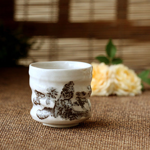 日本进口美浓烧大杯子陶瓷杯子手绘杯子手工茶杯 白志野抹茶碗