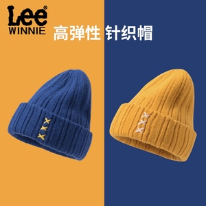 Winnie Lee毛线帽女字母冬季帽子尖顶护耳保暖冷帽男显脸小针织帽