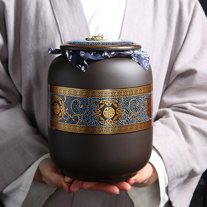 紫砂茶叶罐大号码1斤2斤装存储罐普洱茶罐陶瓷密封罐散装茶缸家用