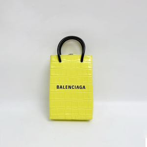 BALENCIAGA/巴黎世家/莫娜二手奢侈品/鳄压纹黄色手机包97396