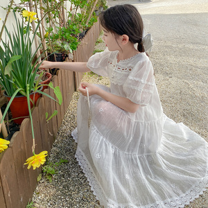 女童连衣裙夏装2024新款儿童夏季白色公主裙女孩洋气蕾丝花边裙子