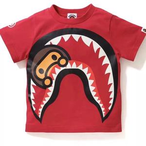日本潮牌童装夏装猿人猴鲨鱼圆领短袖T恤男女童卡通休闲卡通上衣