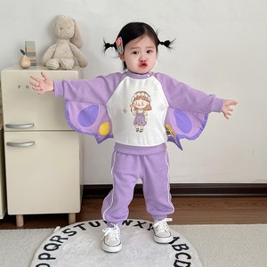 女童春装时尚套装紫色蝴蝶翅膀卫衣两件套女宝宝俏皮可爱运动衣服