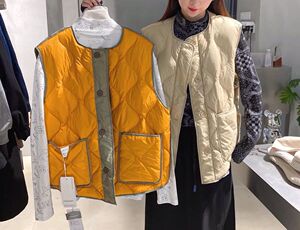 韩国女装 高品质90白鸭绒双面两面穿羽绒马甲女宽松百搭圆领外套