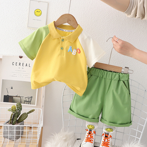 婴儿衣服夏季卡通拼色纯棉Polo衫短袖分体套装一岁男女童宝宝夏装