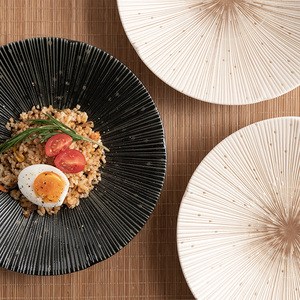 日本进口美浓烧千段十草深盘菜盘手工陶瓷餐具日式家用露珠意面盘