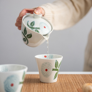 日本进口波佐见手绘大丽花茶具套装日式手握杯茶杯带滤网茶壶