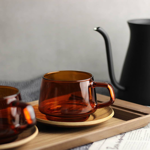 日本KINTO复古琥珀色耐热玻璃杯咖啡杯碟套杯马克杯茶杯水杯sepia