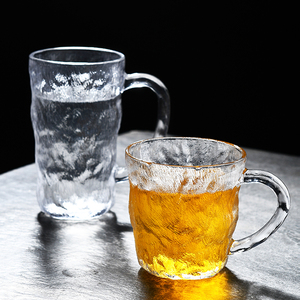 冰川纹玻璃杯马克带把手高颜值水杯男家用啤酒高级感喝水杯子茶杯